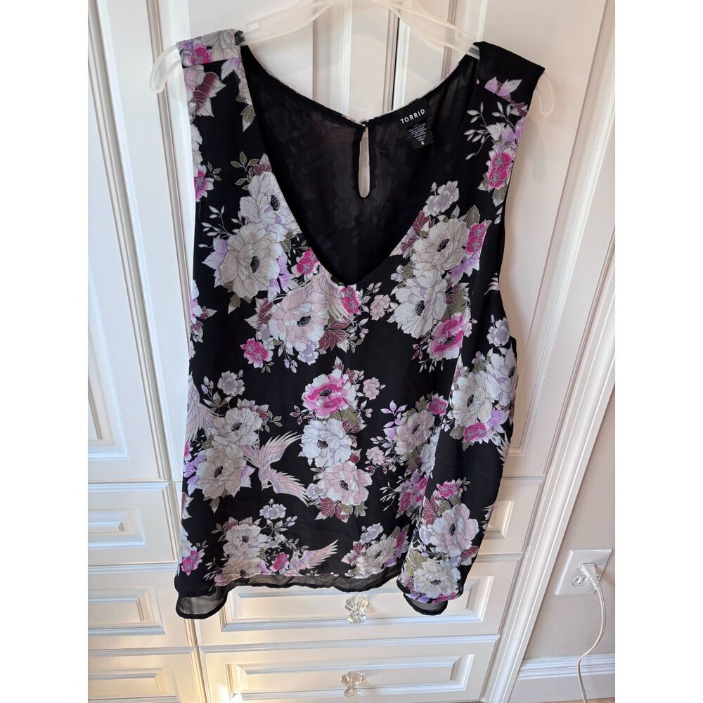 Torrid Size 4 Floral Sleeveless Chiffon Blouse Black Pink Plus Size 26 28